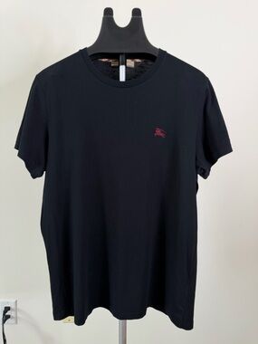 Burberry Black Short Sleeve Crew Neck T-Shirt with Red Embroidered Logo